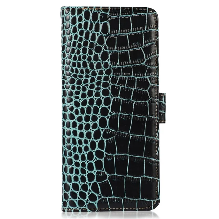 For Huawei Mate 50 Pro 4G Crocodile Texture Genuine Cowhide Leather Case RFID Blocking Stand Wallet Folio Flip Phone Cover - Green