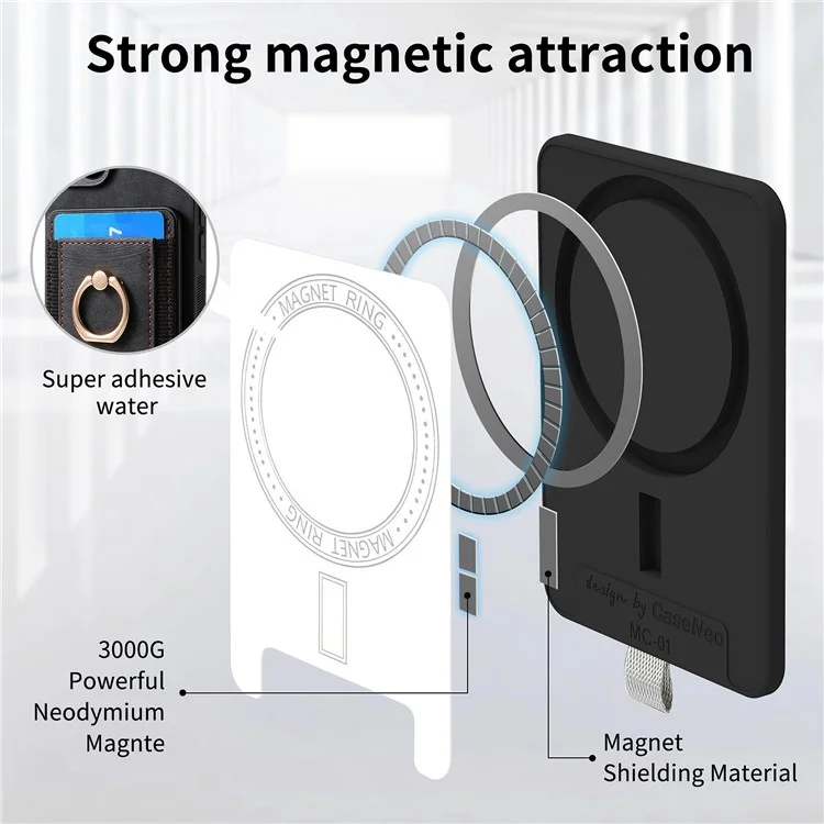 D7 Para Iphone 16 Pro Max Magnetic Caset Holder Ring Kickstand PU Leather Teleping Back Cover - Preto