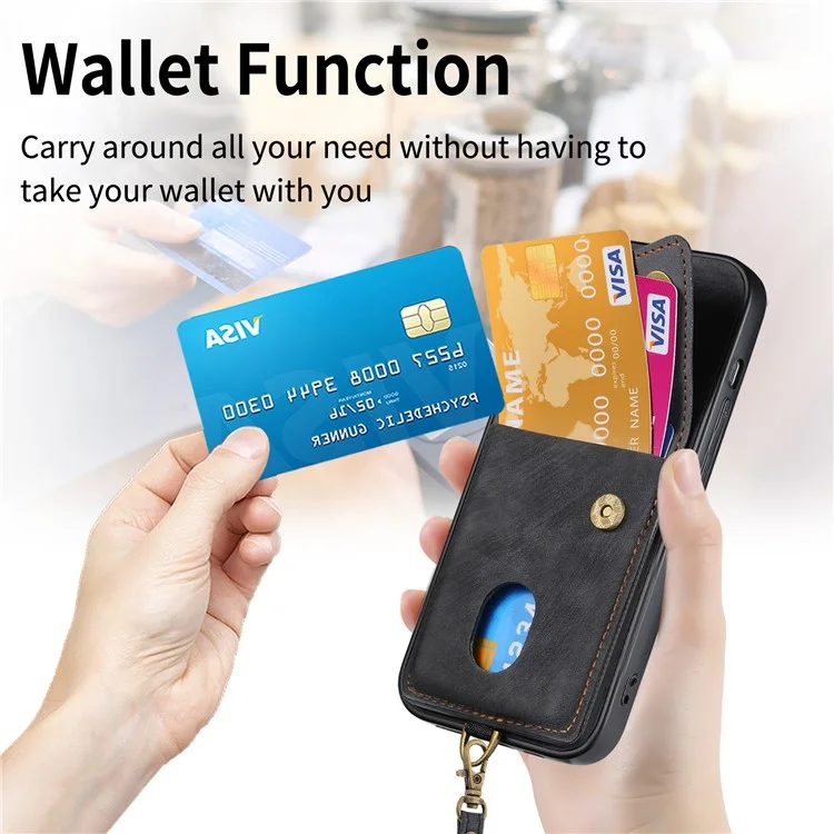 For iPhone 16 Plus Case with Card Slot Kickstand Leather TPU Phone Cover - Black