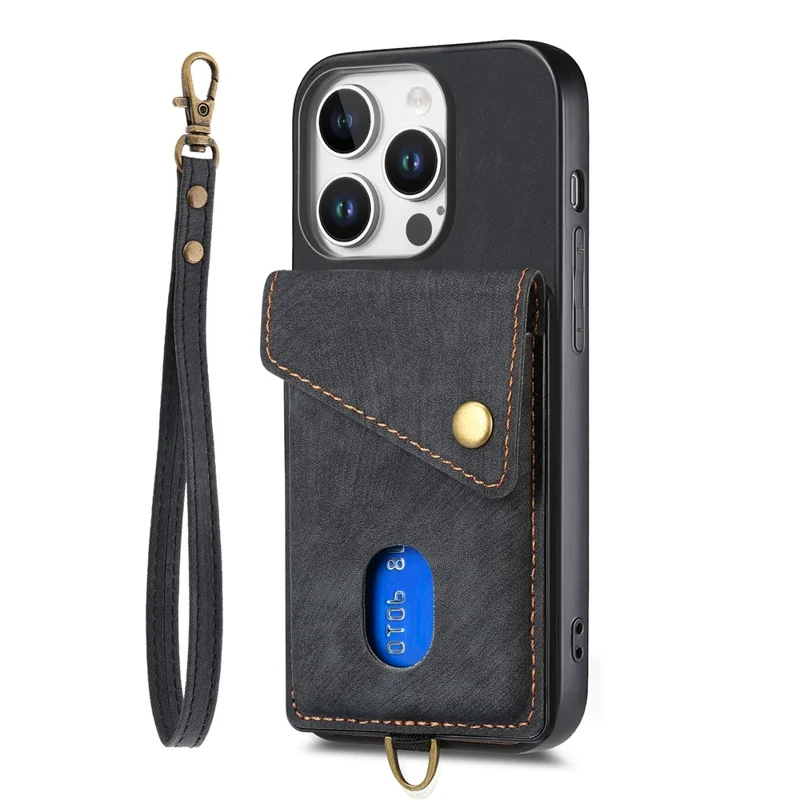 Für Das Iphone 16 Pro -hülle Mit Kartenplatz Kickstand Leder -tpu -telefonabdeckung - Schwarz