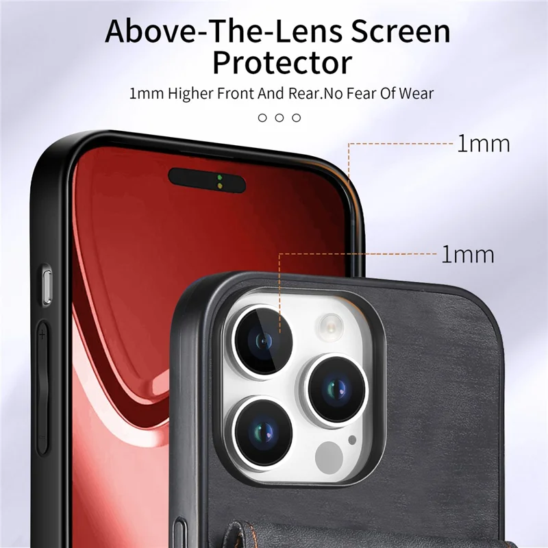 Für Das Iphone 16 Pro -hülle Mit Kartenplatz Kickstand Leder -tpu -telefonabdeckung - Schwarz