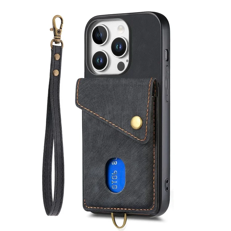 Für Das Iphone 16 Pro Max Hülle Mit Kartenplatz Kickstand Leder -tpu -telefonabdeckung - Schwarz