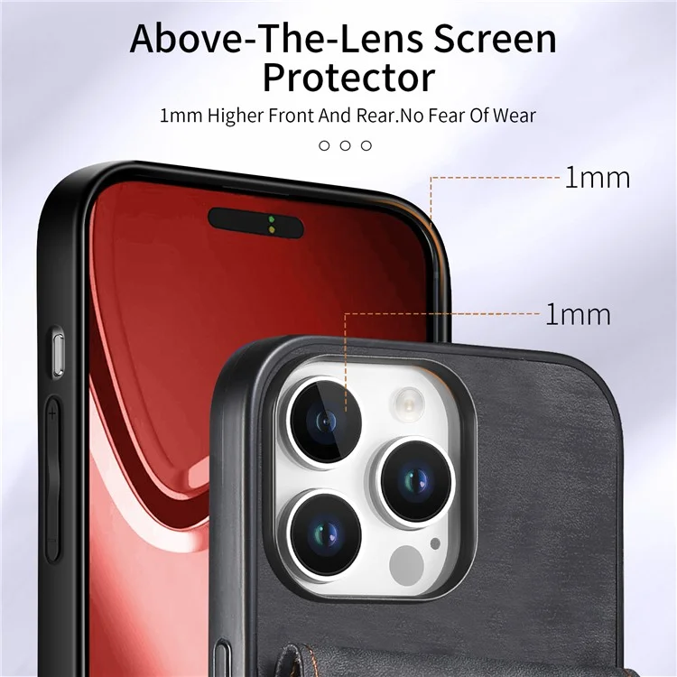 Für Das Iphone 16 Pro Max Hülle Mit Kartenplatz Kickstand Leder -tpu -telefonabdeckung - Schwarz