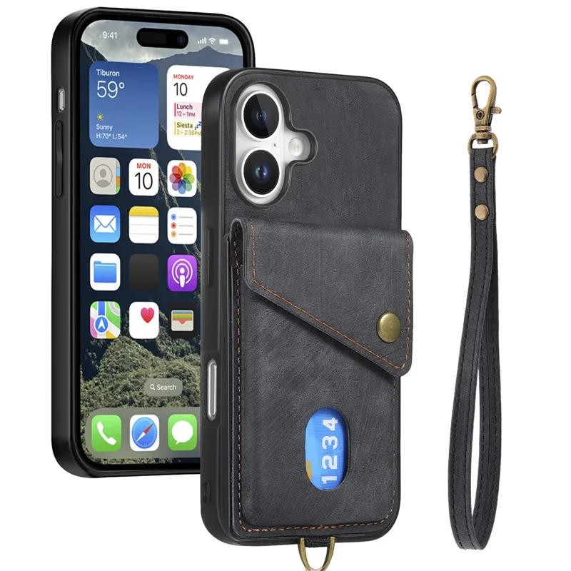 Für Das Iphone 16 Hülle Mit Kartensteckplatz TPU -telefonabdeckung - Schwarz
