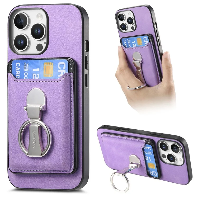 Pour L'iphone 16 Pro Max Case Compatible Avec Magsafe Skin-Touch Cover With Card Bag Kickstand - Violet