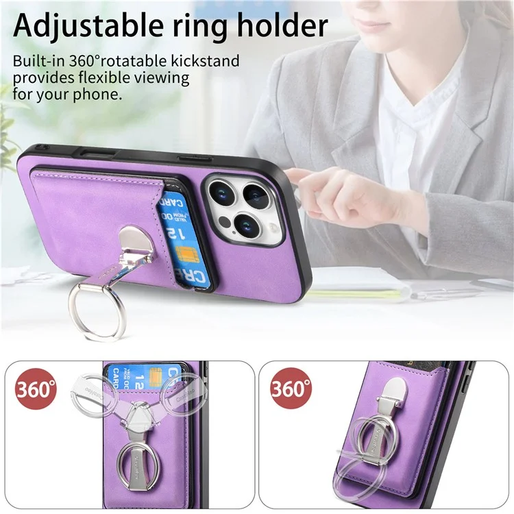 Pour L'iphone 16 Pro Max Case Compatible Avec Magsafe Skin-Touch Cover With Card Bag Kickstand - Violet