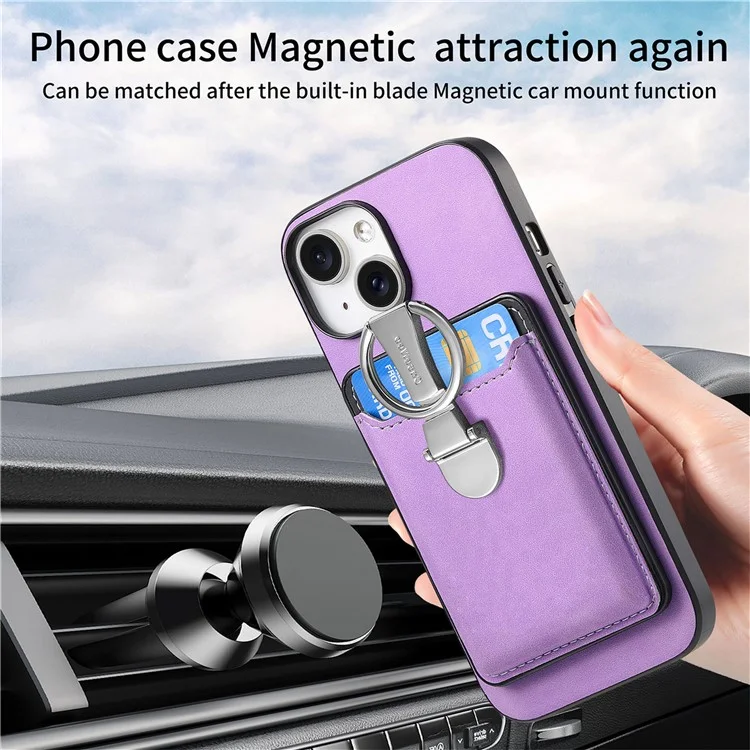 Pour L'iphone 16 Pro Max Case Compatible Avec Magsafe Skin-Touch Cover With Card Bag Kickstand - Violet