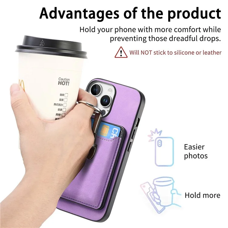 Pour L'iphone 16 Pro Max Case Compatible Avec Magsafe Skin-Touch Cover With Card Bag Kickstand - Violet