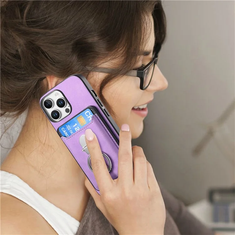 Pour L'iphone 16 Pro Max Case Compatible Avec Magsafe Skin-Touch Cover With Card Bag Kickstand - Violet