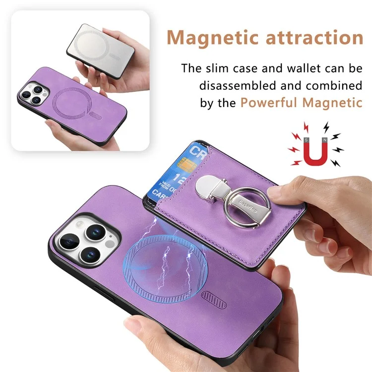 Pour L'iphone 16 Pro Max Case Compatible Avec Magsafe Skin-Touch Cover With Card Bag Kickstand - Violet