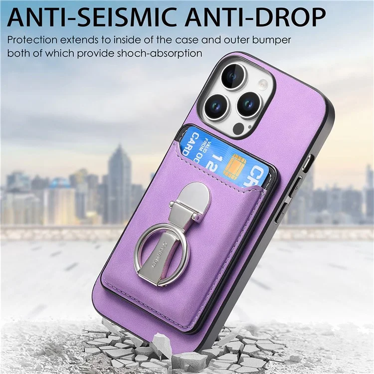 Pour L'iphone 16 Pro Max Case Compatible Avec Magsafe Skin-Touch Cover With Card Bag Kickstand - Violet