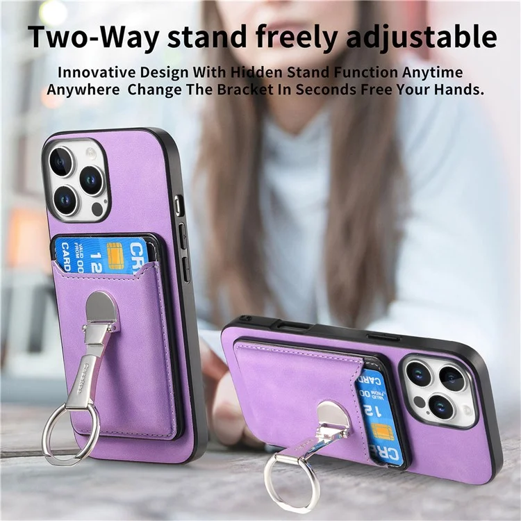 Pour L'iphone 16 Pro Max Case Compatible Avec Magsafe Skin-Touch Cover With Card Bag Kickstand - Violet