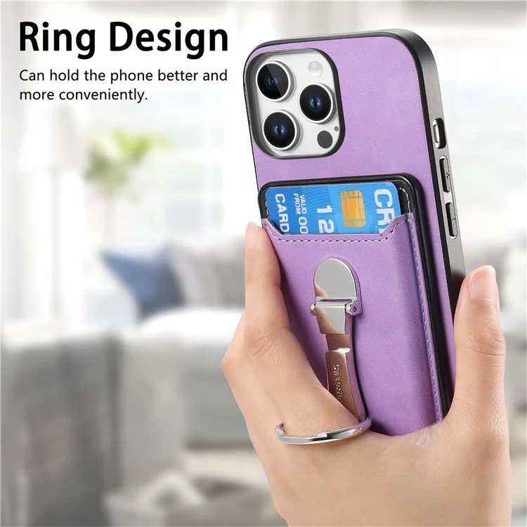 Pour L'iphone 16 Pro Max Case Compatible Avec Magsafe Skin-Touch Cover With Card Bag Kickstand - Violet