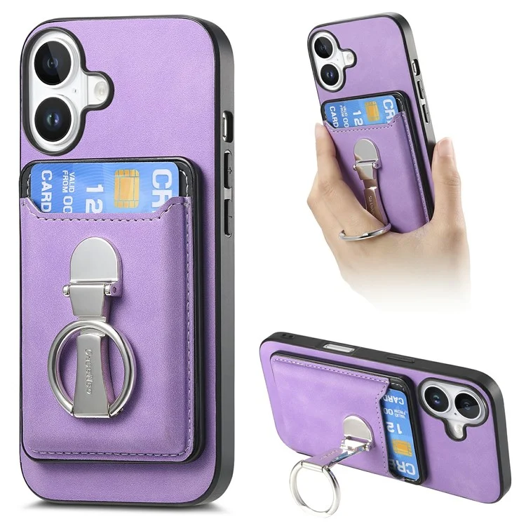 Per Iphone 16 Case Compatibile Con la Copertura Per la Pelle MagSafe Con Cavalletto Della Borsa Per Carte - Viola