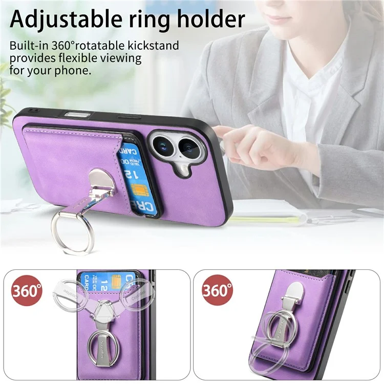 Per Iphone 16 Case Compatibile Con la Copertura Per la Pelle MagSafe Con Cavalletto Della Borsa Per Carte - Viola