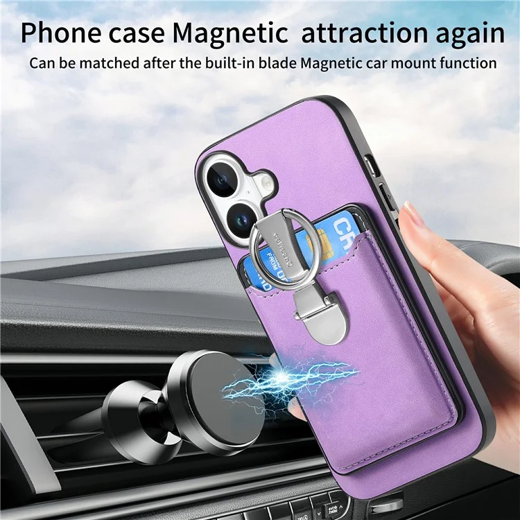 Per Iphone 16 Case Compatibile Con la Copertura Per la Pelle MagSafe Con Cavalletto Della Borsa Per Carte - Viola