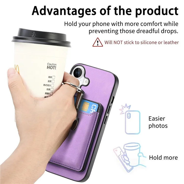 Per Iphone 16 Case Compatibile Con la Copertura Per la Pelle MagSafe Con Cavalletto Della Borsa Per Carte - Viola