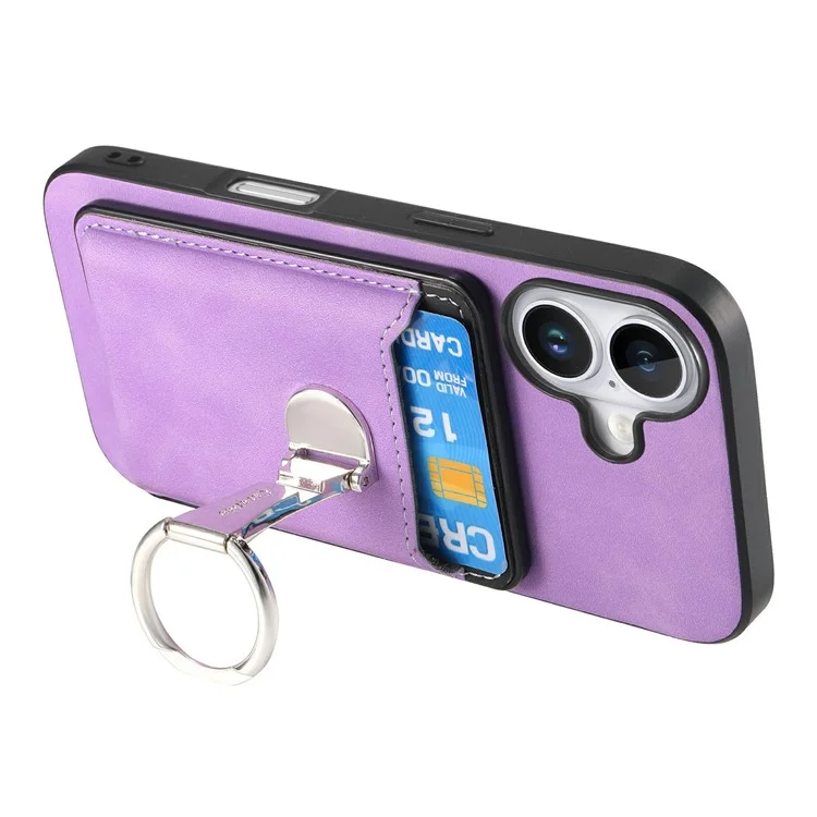 Per Iphone 16 Case Compatibile Con la Copertura Per la Pelle MagSafe Con Cavalletto Della Borsa Per Carte - Viola