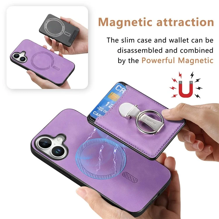 Per Iphone 16 Case Compatibile Con la Copertura Per la Pelle MagSafe Con Cavalletto Della Borsa Per Carte - Viola
