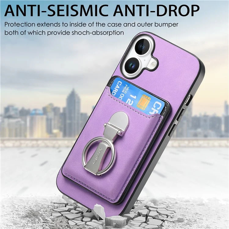 Per Iphone 16 Case Compatibile Con la Copertura Per la Pelle MagSafe Con Cavalletto Della Borsa Per Carte - Viola