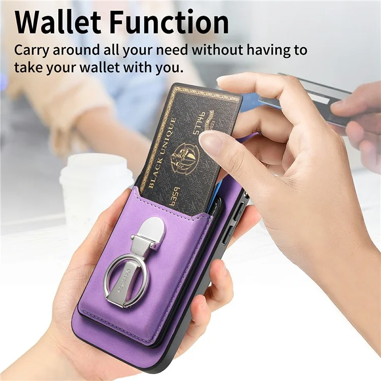 Per Iphone 16 Case Compatibile Con la Copertura Per la Pelle MagSafe Con Cavalletto Della Borsa Per Carte - Viola