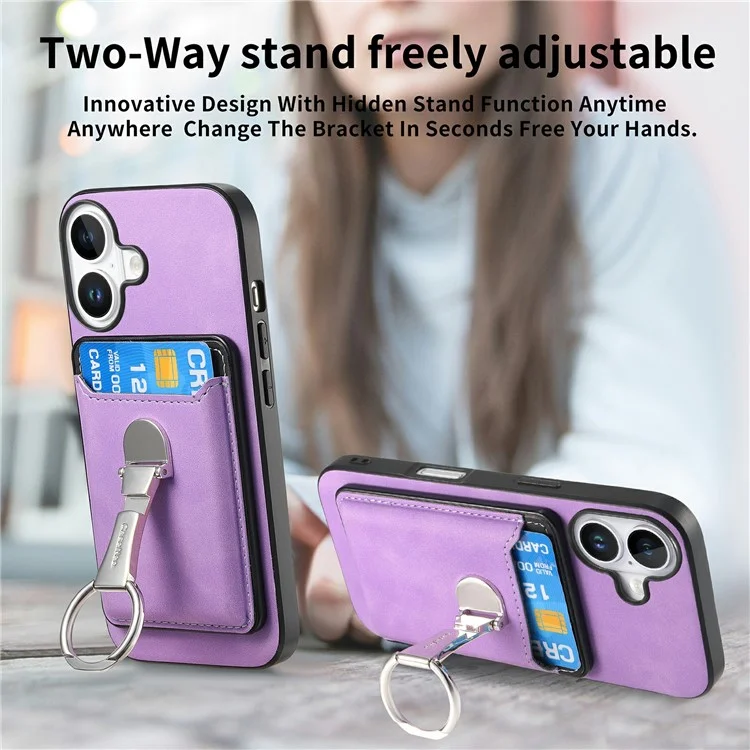 Per Iphone 16 Case Compatibile Con la Copertura Per la Pelle MagSafe Con Cavalletto Della Borsa Per Carte - Viola
