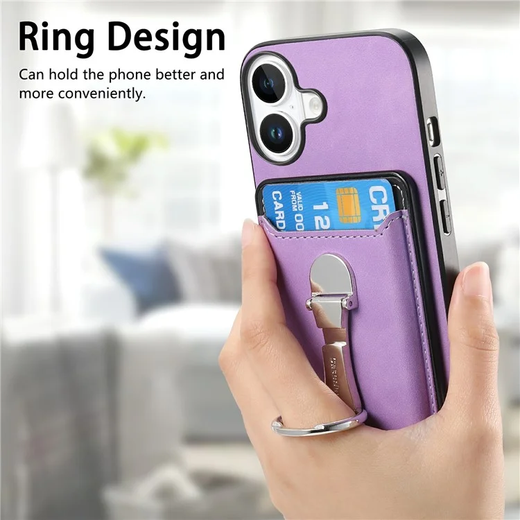Per Iphone 16 Case Compatibile Con la Copertura Per la Pelle MagSafe Con Cavalletto Della Borsa Per Carte - Viola