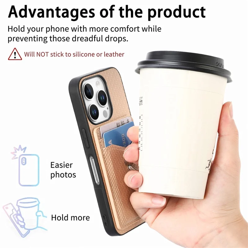 For iPhone 16 Pro Case Card Slots Ring Holder Kickstand Phone Cover - Apricot