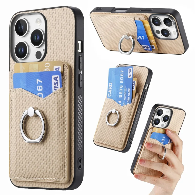 Для Iphone 16 Pro Max Case Card Slots Держатель Кольцевой Подставка Для Подставки Для Телефона. - Абрикос