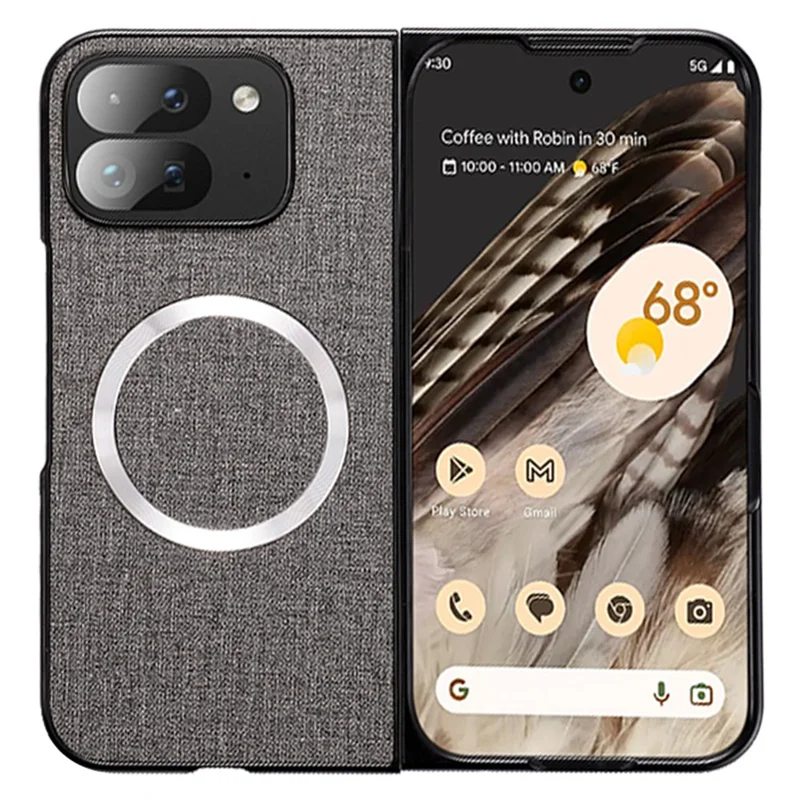 For Google Pixel 9 Pro Fold 5G Case Drop-Proof PC+Cloth Back Phone Cover Magnetic Case - Grey