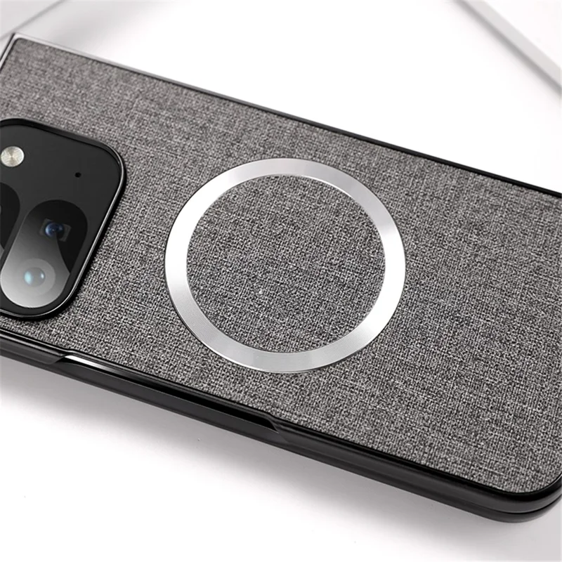 For Google Pixel 9 Pro Fold 5G Case Drop-Proof PC+Cloth Back Phone Cover Magnetic Case - Grey