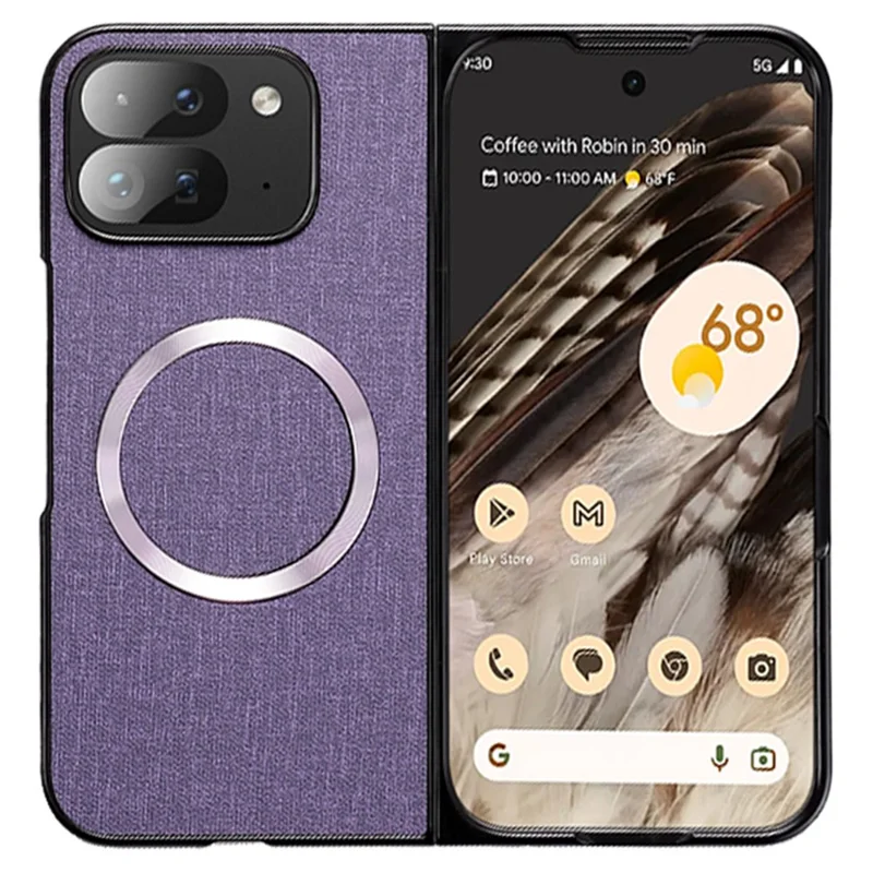For Google Pixel 9 Pro Fold 5G Case Drop-Proof PC+Cloth Back Phone Cover Magnetic Case - Purple