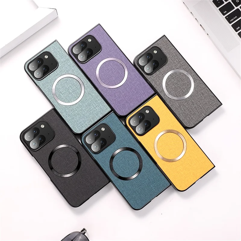 For Google Pixel 9 Pro Fold 5G Case Drop-Proof PC+Cloth Back Phone Cover Magnetic Case - Purple