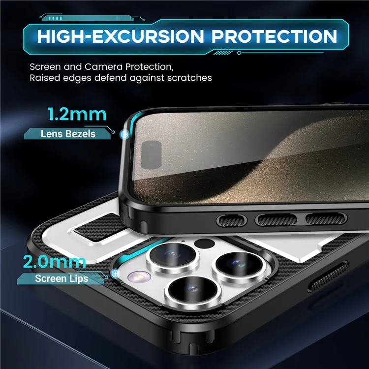 For iPhone 15 Pro Max Case TPU+PC Kickstand Phone Cover with Silicone Finger Strap - White