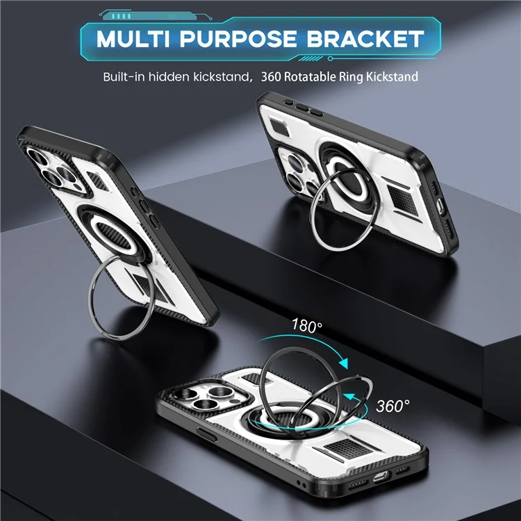 For iPhone 15 Pro Max Case TPU+PC Kickstand Phone Cover with Silicone Finger Strap - White