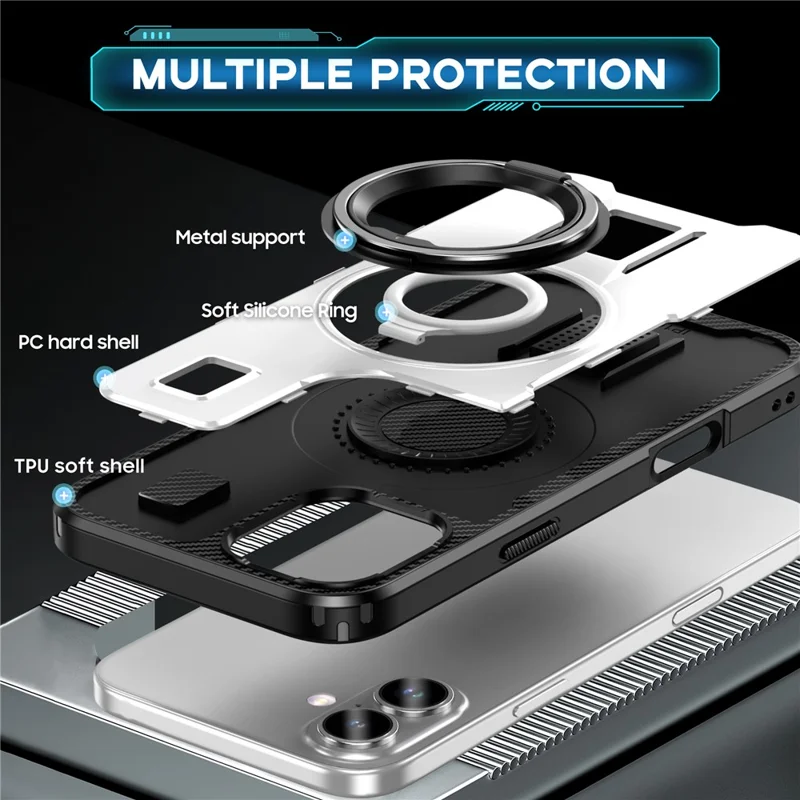 Para Iphone 16 Case TPU+PC Kickstand Cover Con Correa Para Los Dedos de Silicona - Blanco
