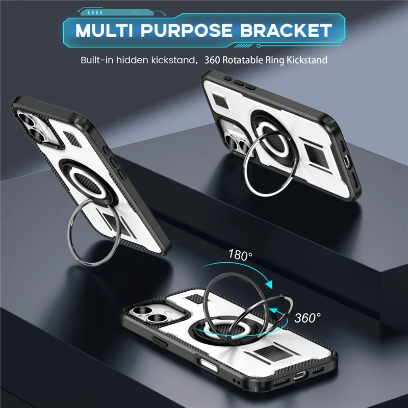 Para Iphone 16 Case TPU+PC Kickstand Cover Con Correa Para Los Dedos de Silicona - Blanco
