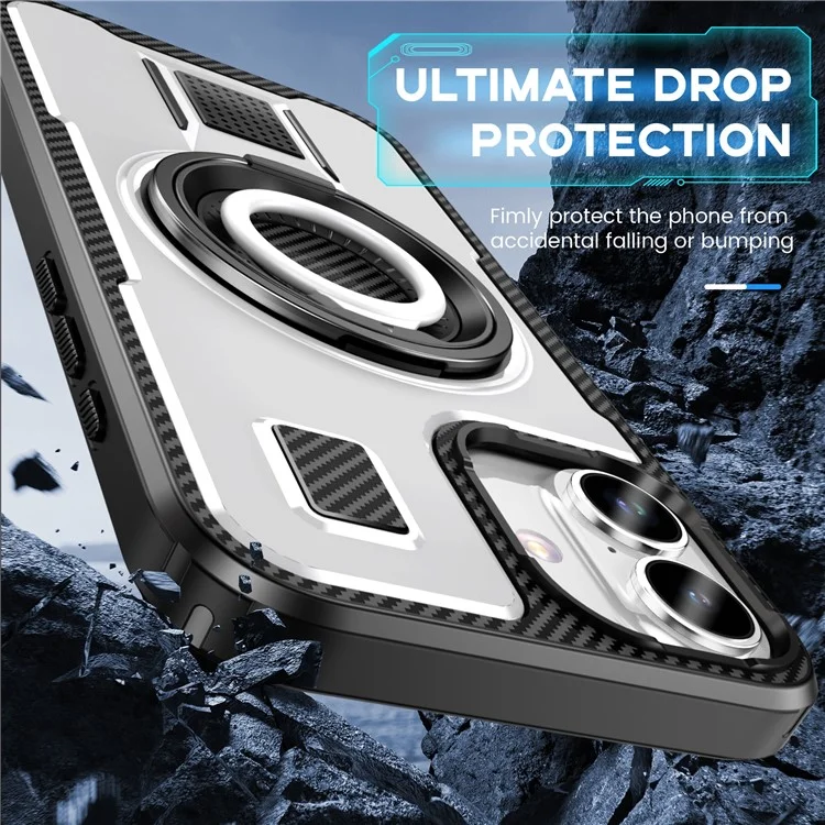 For iPhone 16 Plus Case TPU+PC Kickstand Phone Cover with Silicone Finger Strap - White