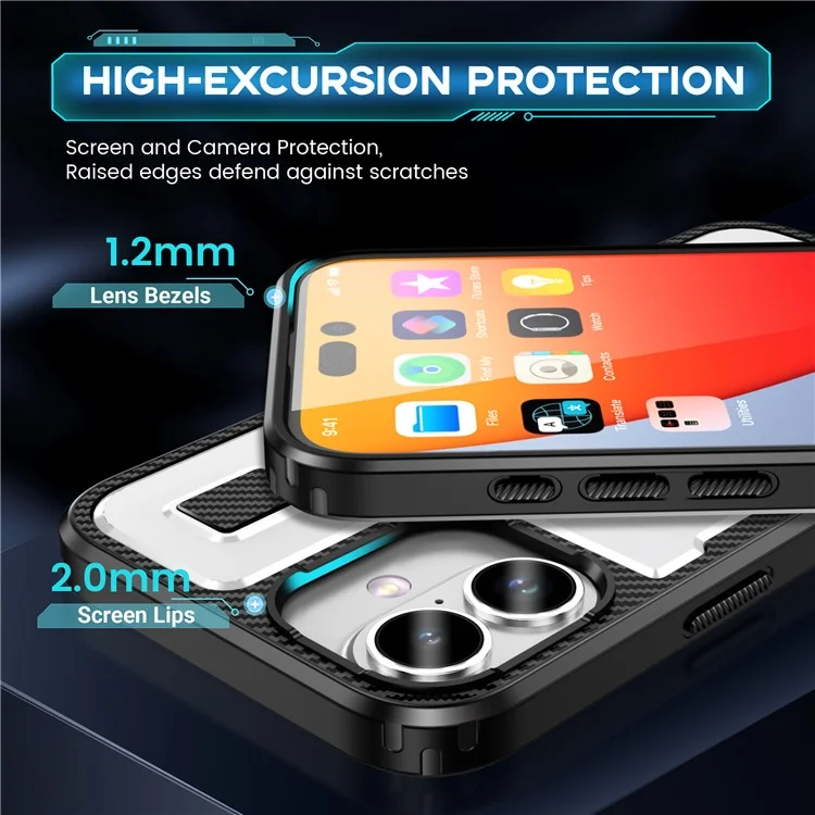 For iPhone 16 Plus Case TPU+PC Kickstand Phone Cover with Silicone Finger Strap - White