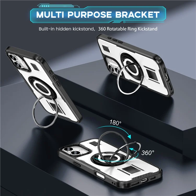 For iPhone 16 Plus Case TPU+PC Kickstand Phone Cover with Silicone Finger Strap - White