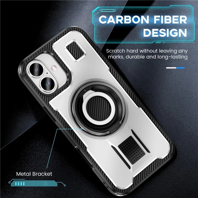 For iPhone 16 Plus Case TPU+PC Kickstand Phone Cover with Silicone Finger Strap - White