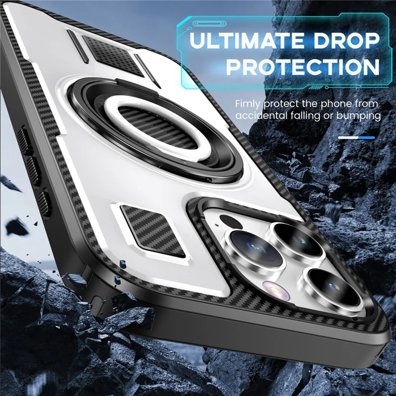 Pour Iphone 16 Pro Case Tpu + pc Kickstand Téléphone Couverture Avec Sangle de Doigt de Silicone - Blanc
