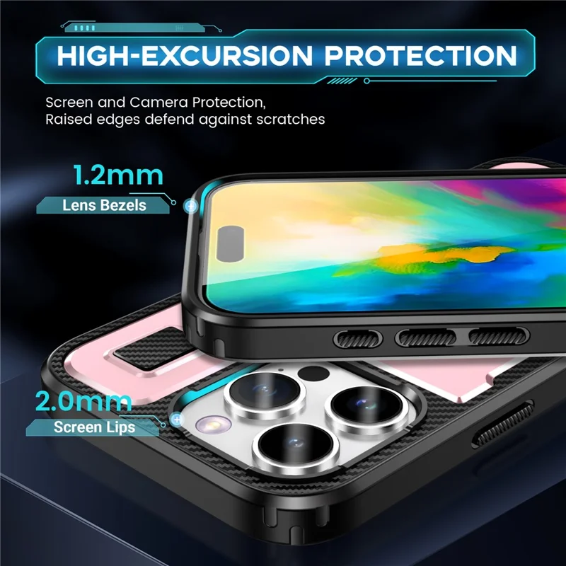 For iPhone 16 Pro Case TPU+PC Kickstand Phone Cover with Silicone Finger Strap - Rose Gold