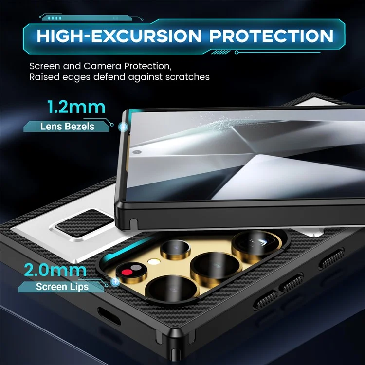 For Samsung Galaxy S24 Ultra Case TPU+PC Kickstand Phone Cover with Silicone Finger Strap - White