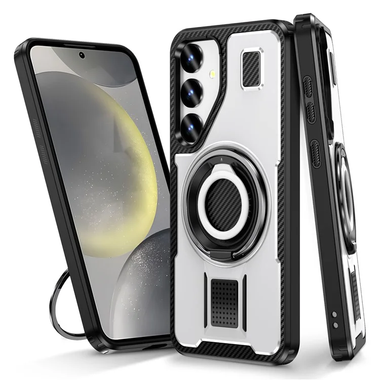 Для Samsung Galaxy S24 Case TPU+PC pc Kickstand Phone Cope с Силиконовым Ремешком Для Пальцев - Белый