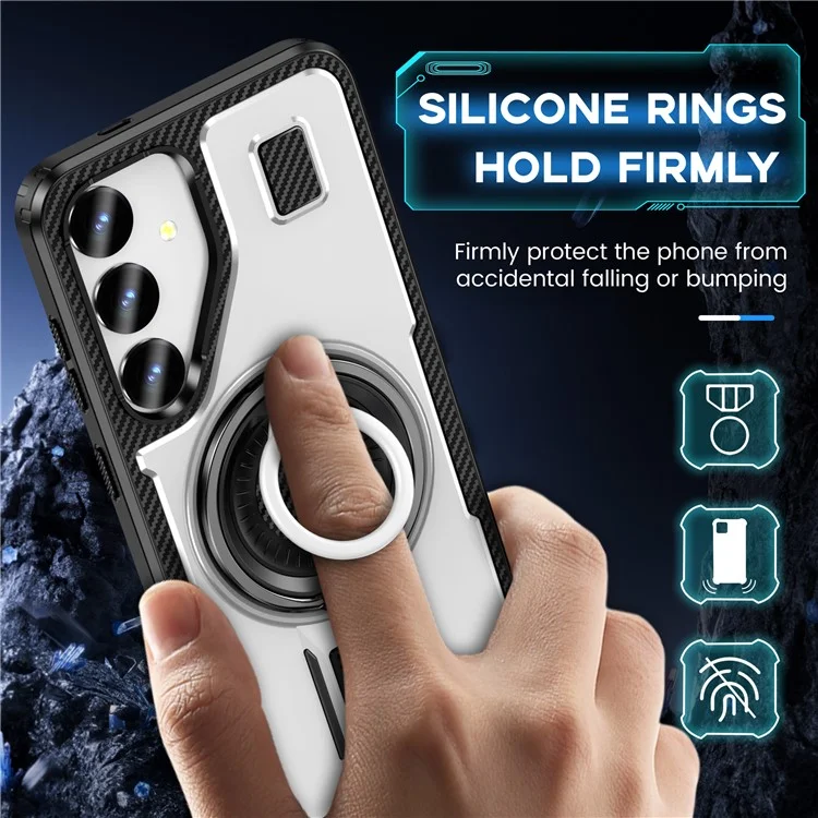 Для Samsung Galaxy S24 Case TPU+PC pc Kickstand Phone Cope с Силиконовым Ремешком Для Пальцев - Белый
