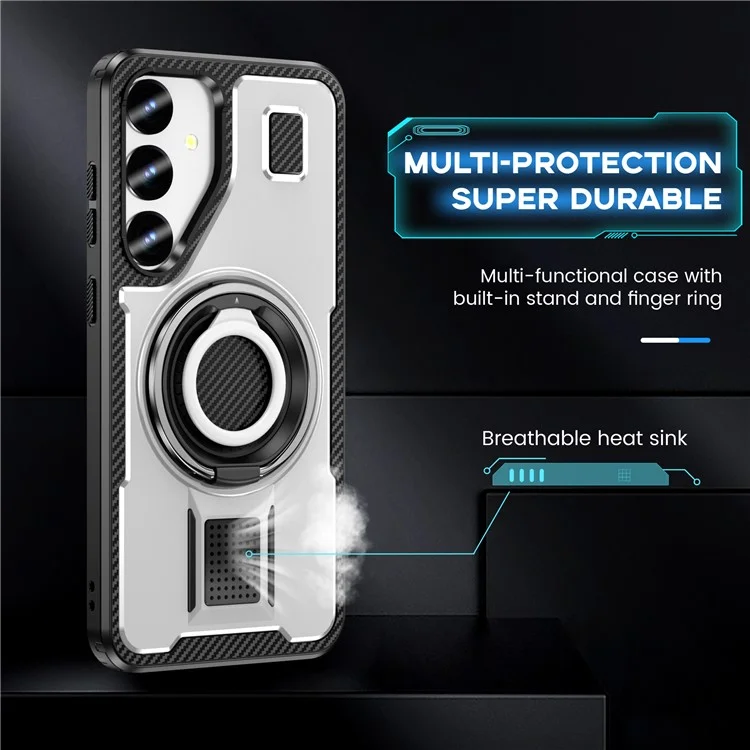 Для Samsung Galaxy S24 Case TPU+PC pc Kickstand Phone Cope с Силиконовым Ремешком Для Пальцев - Белый