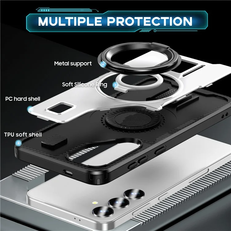 Для Samsung Galaxy S24 Case TPU+PC pc Kickstand Phone Cope с Силиконовым Ремешком Для Пальцев - Белый