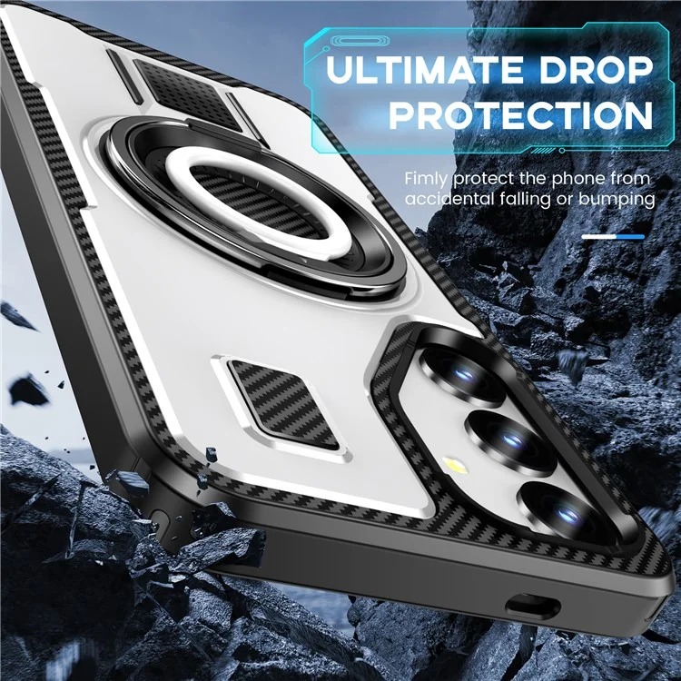Для Samsung Galaxy S24 Case TPU+PC pc Kickstand Phone Cope с Силиконовым Ремешком Для Пальцев - Белый