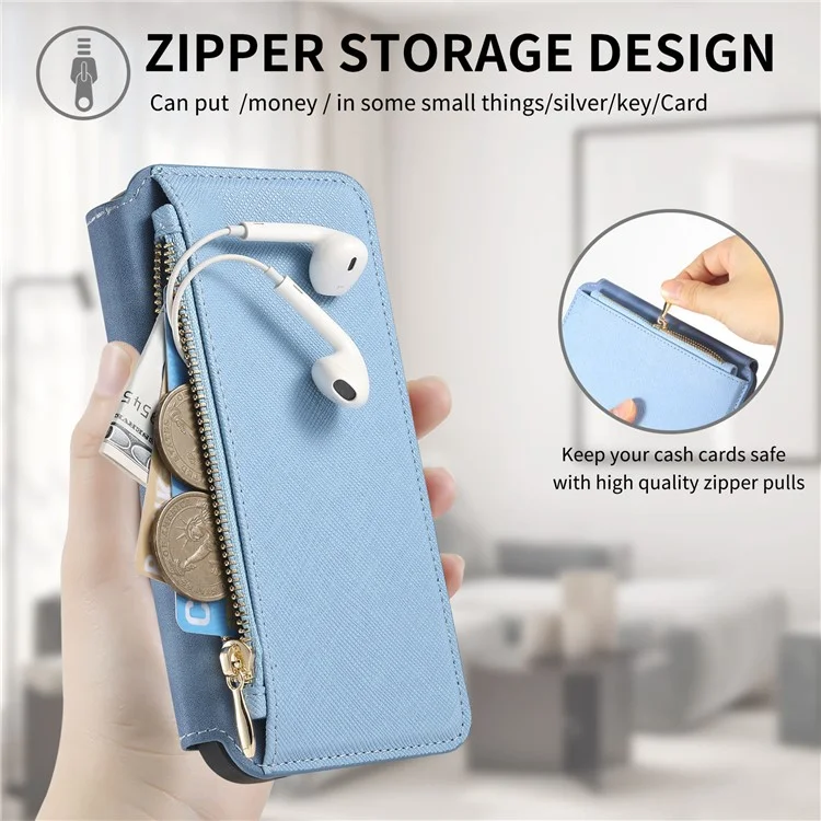 CASENEO For iPhone 16 Plus Case Cross Texture Leather Detachable Magnetic Phone Cover - Blue